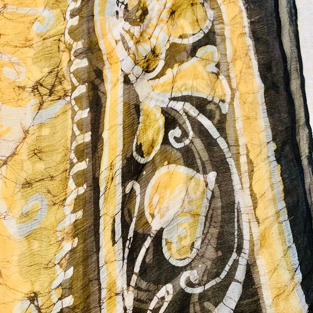 Square handkerchief style scarf yellow and black floral thin